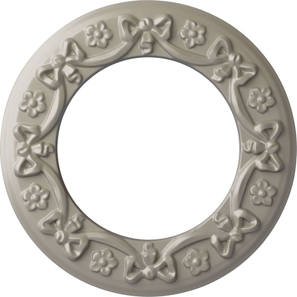 Ekena Millwork Ribbon with Bow Ceiling Medallion (Canopies up to 7 1/2"), 12 1/4"OD x 7 1/2"ID x 7/8"P, Pearl White CM12RIPWS - main